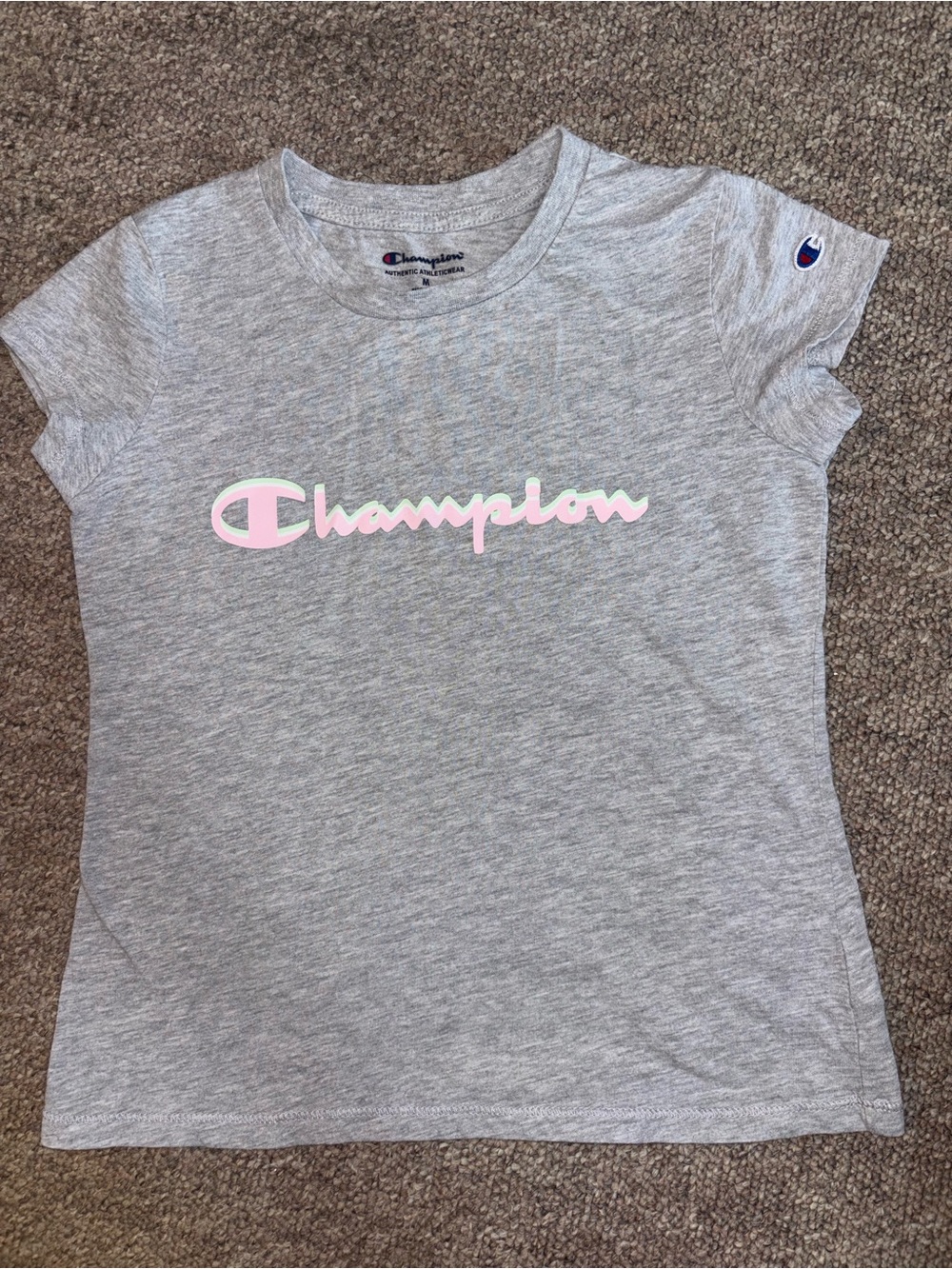 Champion Girls' Heather Gray Tee with Pink Logo